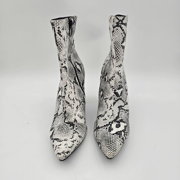 Snakeskin Print Chunky Heel Ankle Boots For Women Black & White Faux Leather - Picture 4 of 9